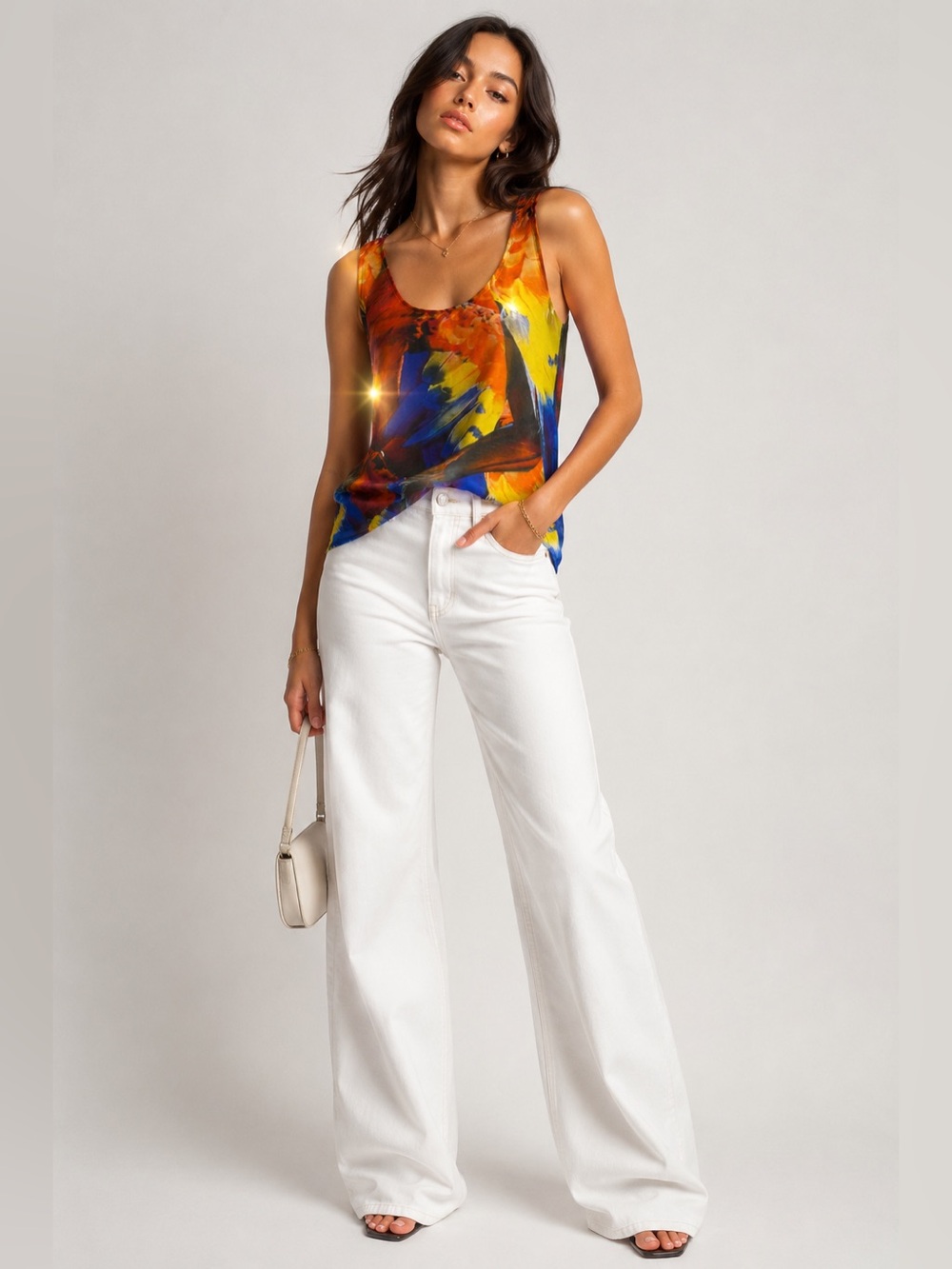 Camilla Intermix Silk Multicolor Blouse Tank Top Small Tropical Vacay Beach Y2K